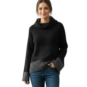 Maria Cher Colorblock Angora Sweater Black Gray Size 1 S Cozy Minimalist Hi-Low